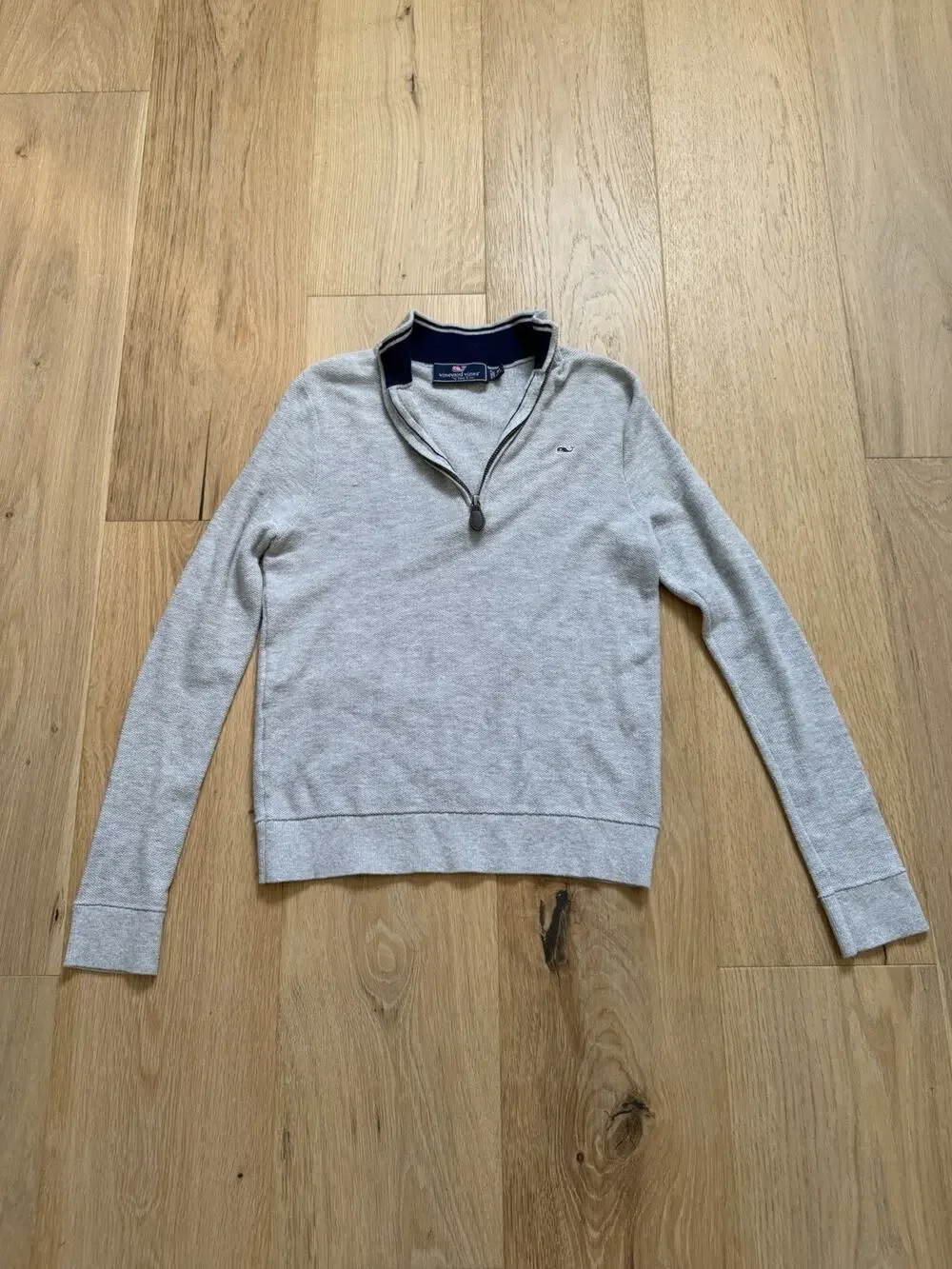 Vineyard Vines Sweater Boys M 14-16 Gray Waffle Knit Quarter Zip Pullover Cotton